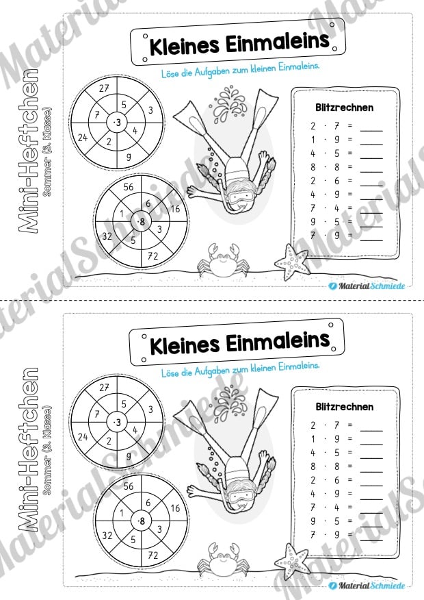 Mini-Heft: Sommer für die 3. Klasse (Kleines Einmaleins)