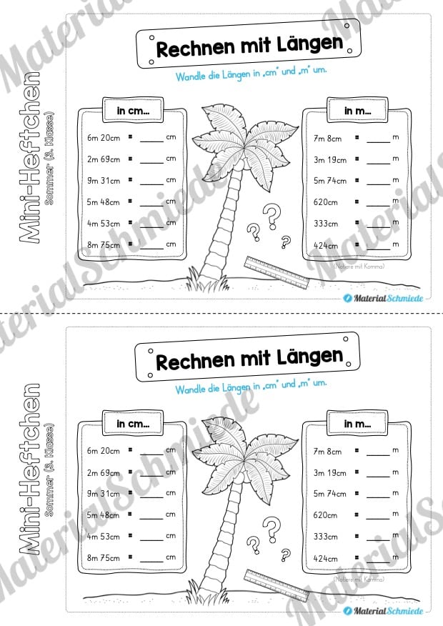 Mini-Heft: Sommer für die 3. Klasse (Rechnen mit Längen)