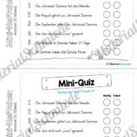 Mini-Heft: Sommer für die 4. Klasse (Mini-Quiz zum Sommer)
