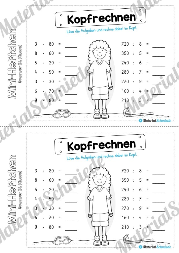 Mini-Heft: Sommer für die 4. Klasse (Kopfrechnen)