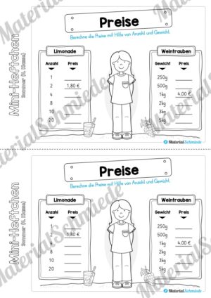 Mini-Heft: Sommer für die 4. Klasse (Rechnen mit Preisen)