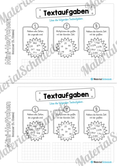 Mini-Heft: Sommer für die 4. Klasse (Mathe Textaufgaben zum Sommer)