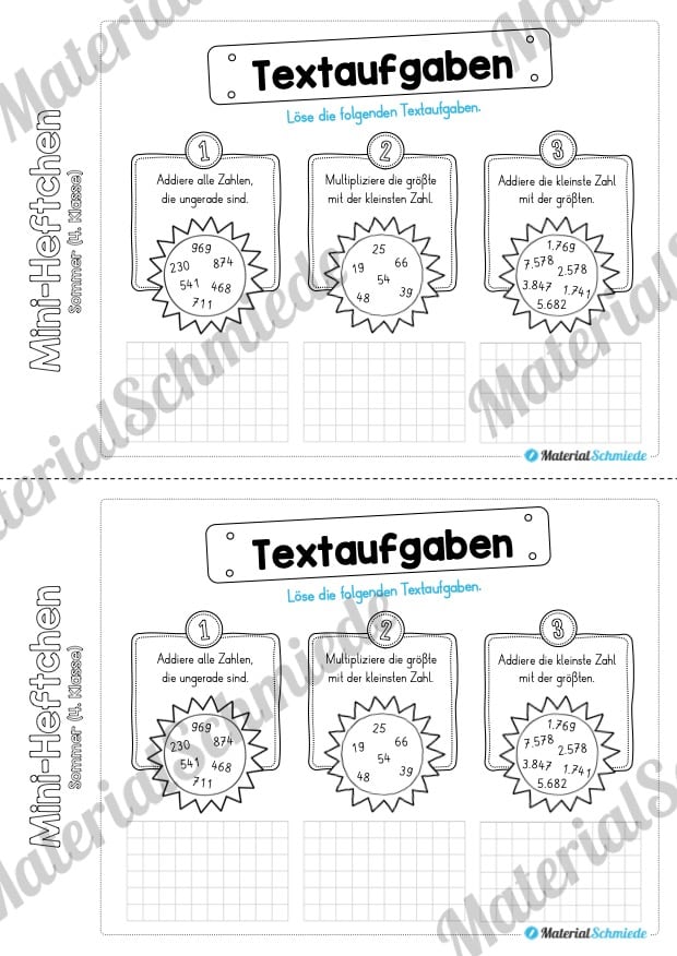 Mini-Heft: Sommer für die 4. Klasse (Mathe Textaufgaben zum Sommer)