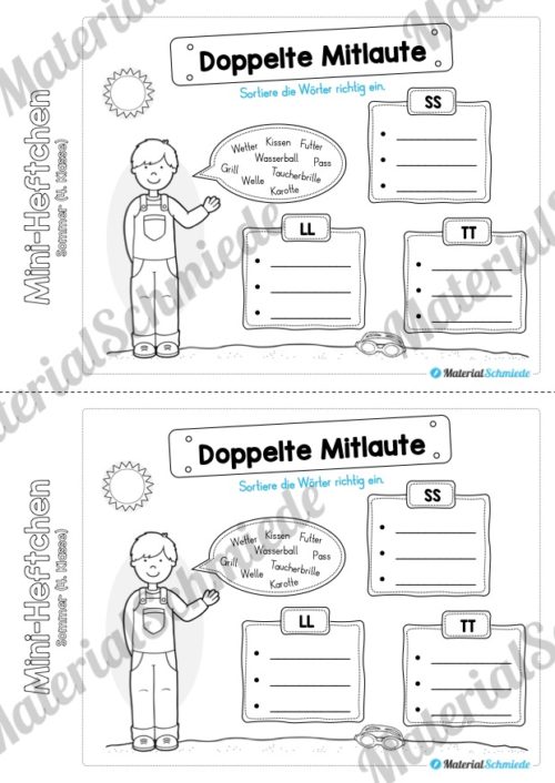 Mini-Heft: Sommer für die 4. Klasse (Doppelte Mitlaute)
