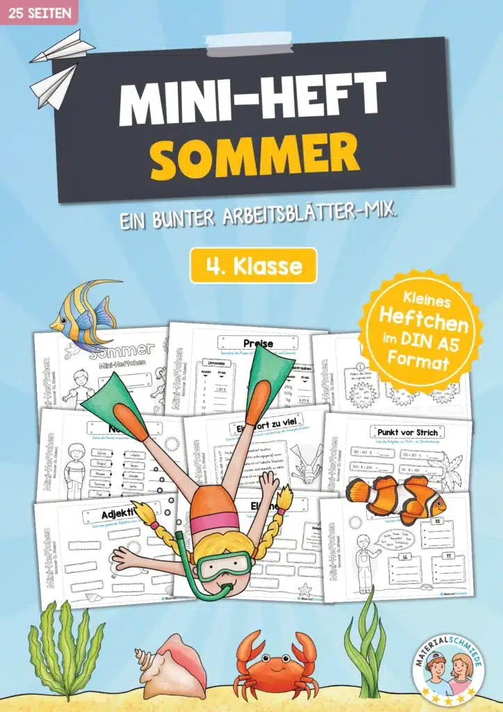 Mini-Heft: Sommer für die 4. Klasse (25 Arbeitsblätter)
