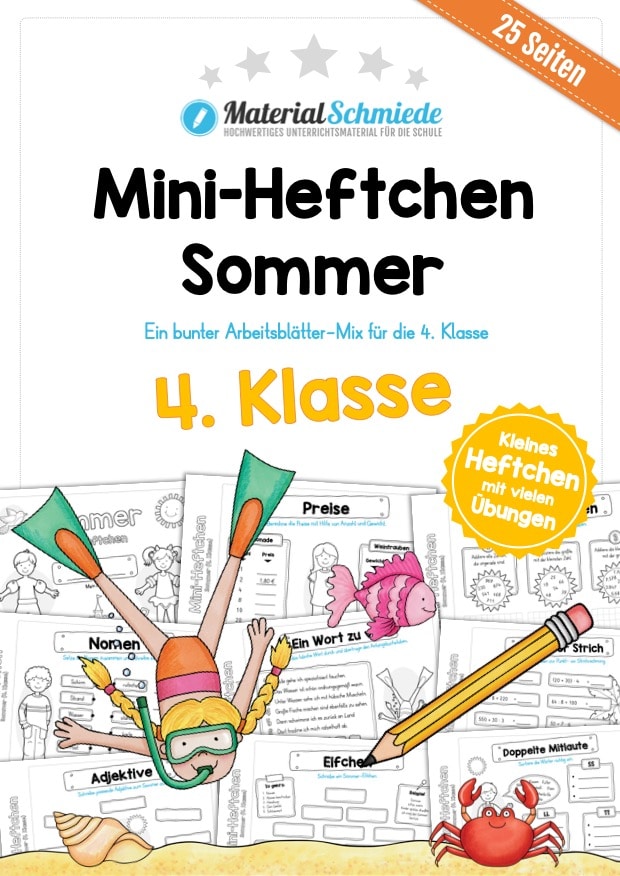 Mini-Heft: Sommer für die 4. Klasse (25 Arbeitsblätter)