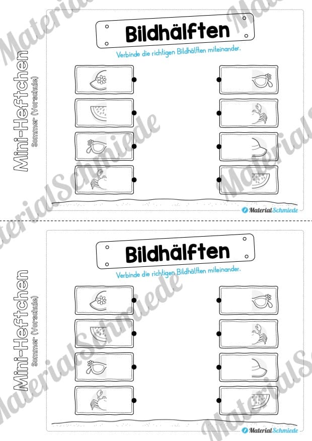 Mini-Heft: Sommer für die Vorschule (Bildhälften verbinden)