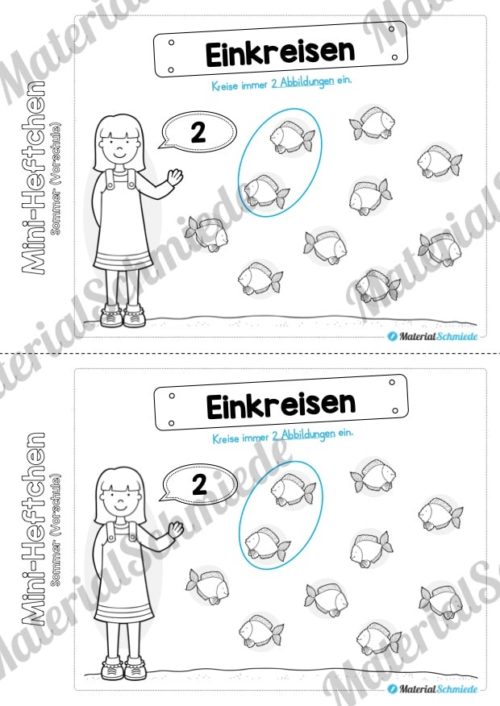Mini-Heft: Sommer für die Vorschule (Immer 2 einkreisen)