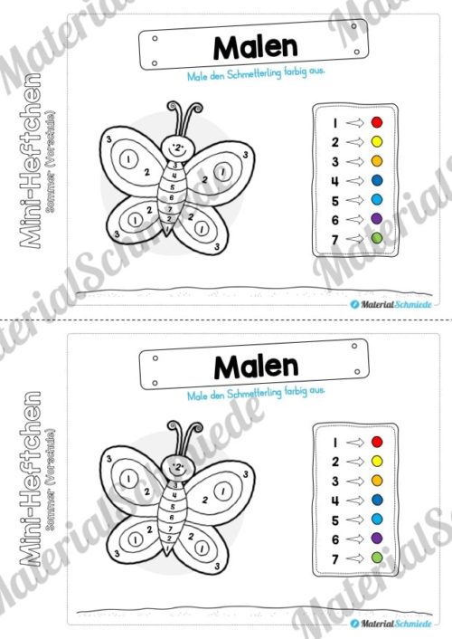 Mini-Heft: Sommer für die Vorschule (Malen nach Zahlen)
