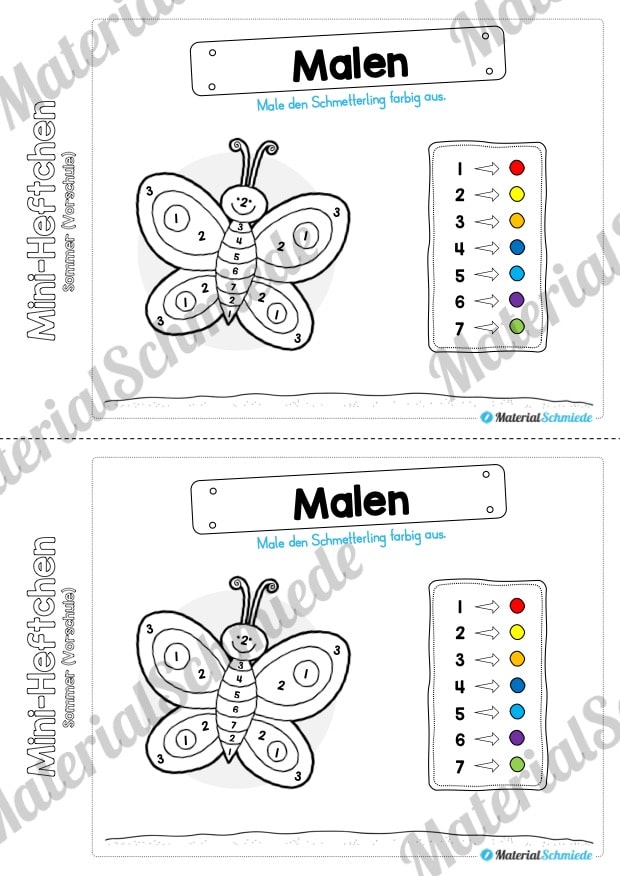 Mini-Heft: Sommer für die Vorschule (Malen nach Zahlen)