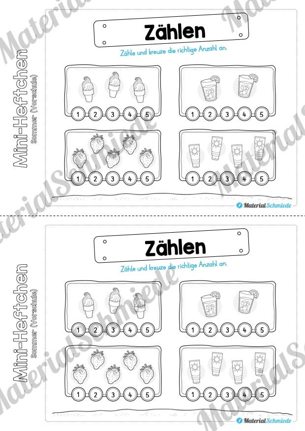 Mini-Heft: Sommer für die Vorschule (Abbildungen zählen und ankreuzen)