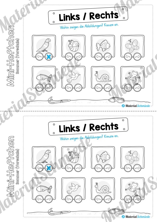 Mini-Heft: Sommer für die Vorschule (Links/Rechts-Übungen)