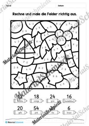 8 Rechenmalblätter zum Sommer: Kleines Einmaleins (Vorschau 05)