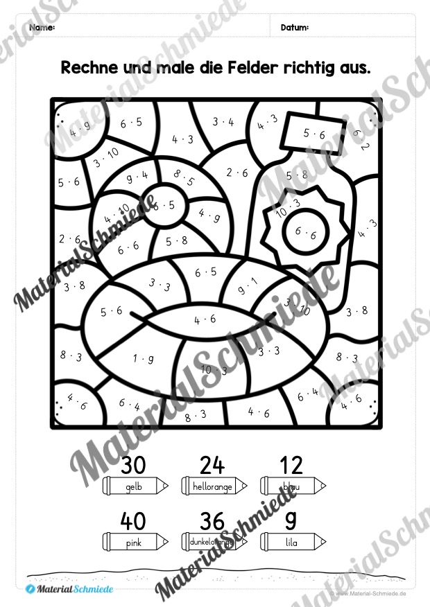 8 Rechenmalblätter zum Sommer: Kleines Einmaleins (Vorschau 06)