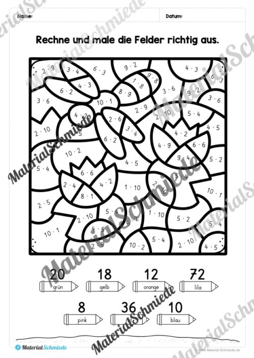 8 Rechenmalblätter zum Sommer: Kleines Einmaleins (Vorschau 07)