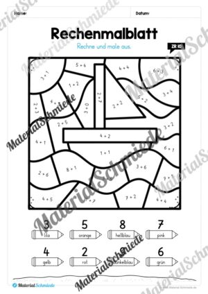 8 Rechenmalblätter zum Sommer im Zahlenraum bis 10 (Vorschau 03)