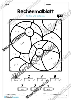 8 Rechenmalblätter zum Sommer im Zahlenraum bis 10 (Vorschau 07)