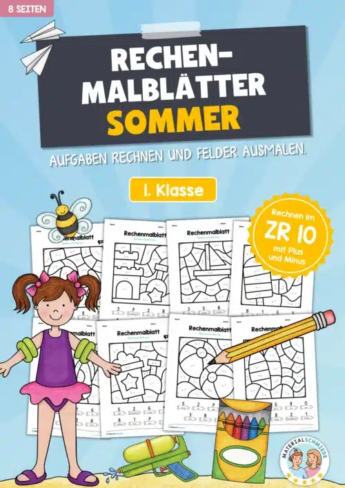 8 Rechenmalblätter zum Sommer im Zahlenraum bis 10
