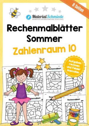 8 Rechenmalblätter zum Sommer im Zahlenraum bis 10