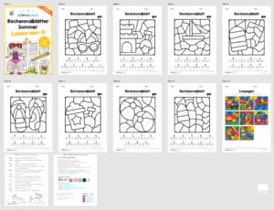 8 Rechenmalblätter zum Sommer im Zahlenraum bis 10 (Überblick)