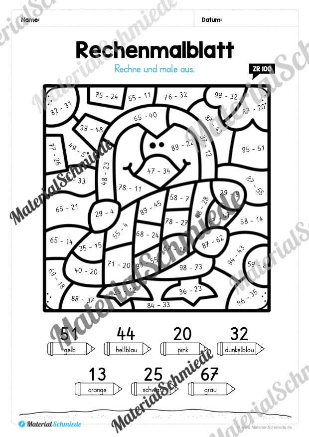 8 Rechenmalblätter zum Sommer im Zahlenraum bis 100 (Vorschau 03)