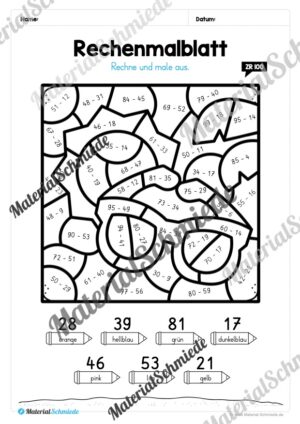 8 Rechenmalblätter zum Sommer im Zahlenraum bis 100 (Vorschau 04)