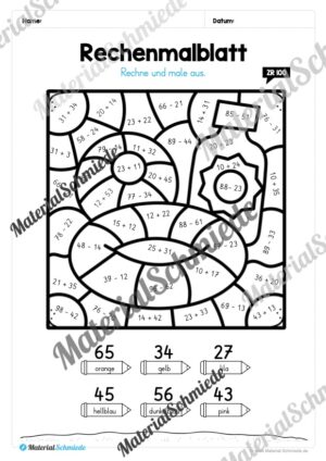 8 Rechenmalblätter zum Sommer im Zahlenraum bis 100 (Vorschau 05)