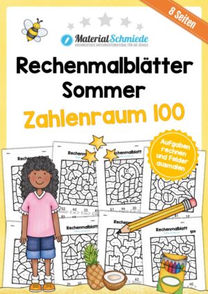 8 Rechenmalblätter zum Sommer im Zahlenraum bis 100