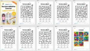 8 Rechenmalblätter zum Sommer im Zahlenraum bis 100 (Überblick)