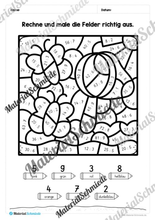 8 Rechenmalblätter zum Sommer im Zahlenraum bis 1.000 (Vorschau 07)