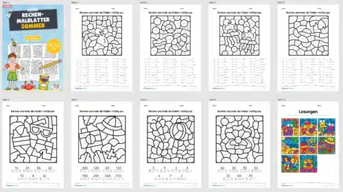 8 Rechenmalblätter zum Sommer im Zahlenraum bis 1.000 (Überblick)