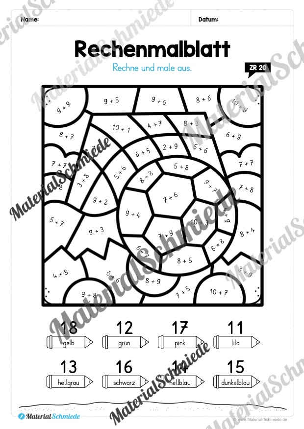 8 Rechenmalblätter zum Sommer im Zahlenraum 20 (Vorschau 02)