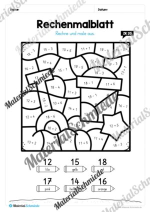 8 Rechenmalblätter zum Sommer im Zahlenraum 20 (Vorschau 05)