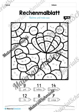 8 Rechenmalblätter zum Sommer im Zahlenraum 20 (Vorschau 08)