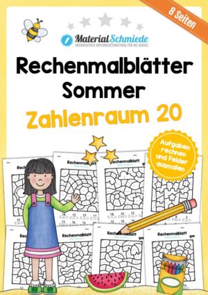 8 Rechenmalblätter zum Sommer im Zahlenraum 20