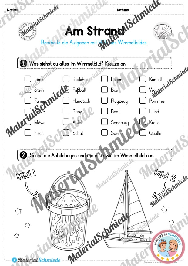 Wimmelbild zum Sommer (mit Aufgaben) - 2. bis 4. Klasse (Arbeitsblatt 03)