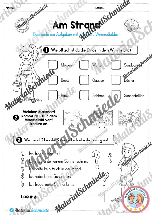 Wimmelbild zum Sommer (mit Aufgaben) - 2. bis 4. Klasse (Arbeitsblatt 04)