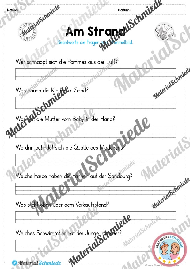 Wimmelbild zum Sommer (mit Aufgaben) - 2. bis 4. Klasse (Arbeitsblatt 06)