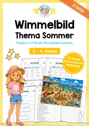 Wimmelbild zum Sommer (mit Aufgaben) - 2. bis 4. Klasse