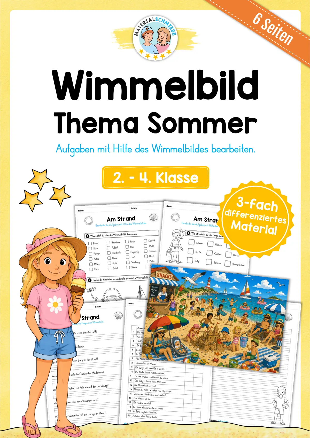 Wimmelbild zum Sommer (mit Aufgaben) - 2. bis 4. Klasse