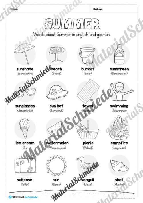 Arbeitsheft Sommer/Summer auf Englisch (Arbeitsblatt 02)