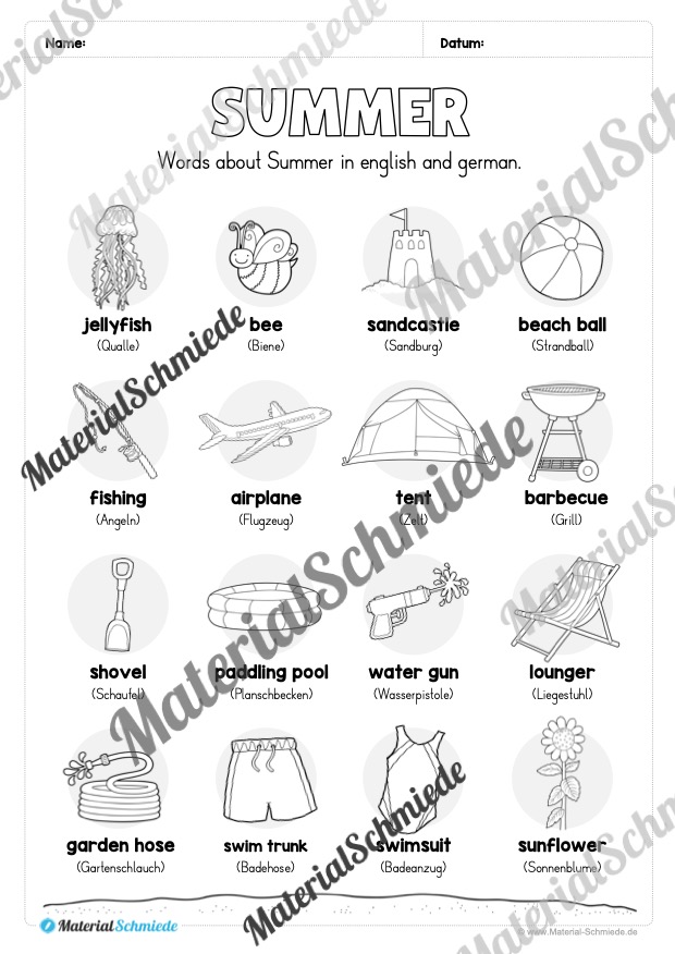Arbeitsheft Sommer/Summer auf Englisch (Arbeitsblatt 03)