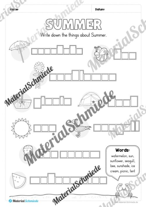 Arbeitsheft Sommer/Summer auf Englisch (Arbeitsblatt 05)