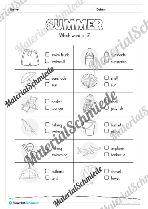 Arbeitsheft Sommer/Summer auf Englisch (Arbeitsblatt 07)