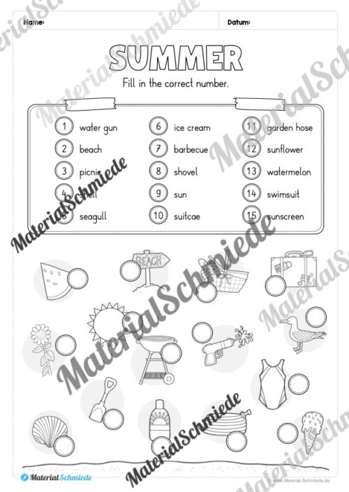Arbeitsheft Sommer/Summer auf Englisch (Arbeitsblatt 09)
