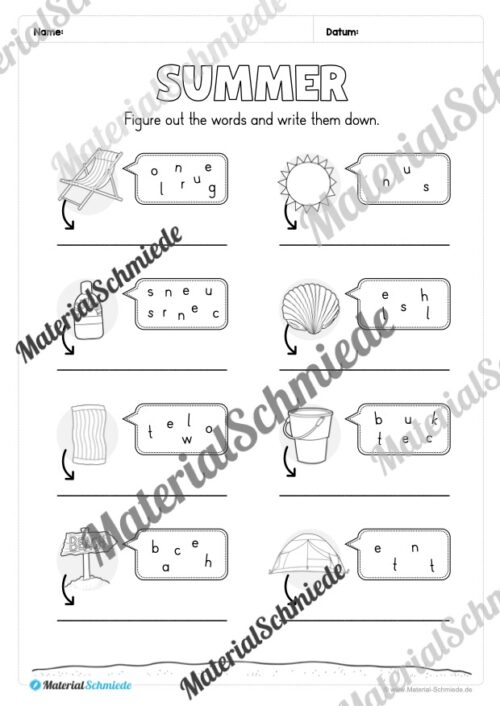 Arbeitsheft Sommer/Summer auf Englisch (Arbeitsblatt 10)