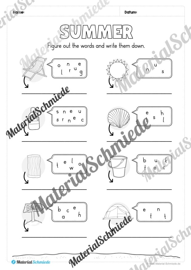 Arbeitsheft Sommer/Summer auf Englisch (Arbeitsblatt 10)