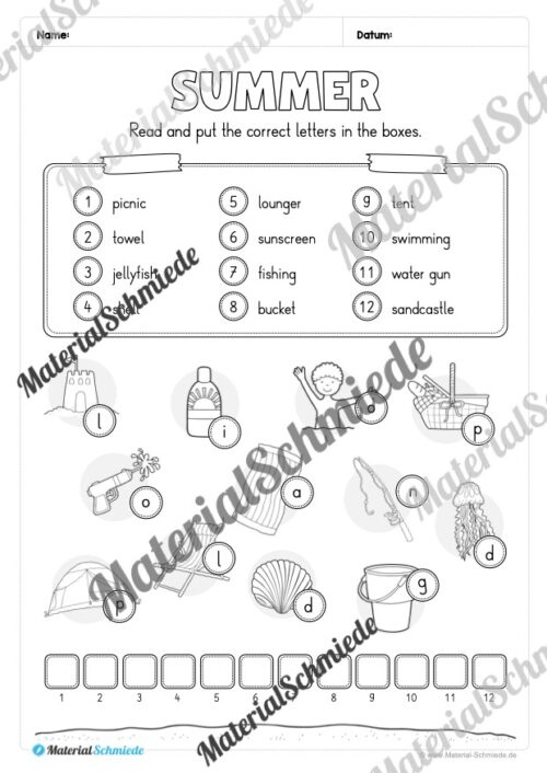 Arbeitsheft Sommer/Summer auf Englisch (Arbeitsblatt 11)