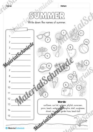 Arbeitsheft Sommer/Summer auf Englisch (Arbeitsblatt 12)