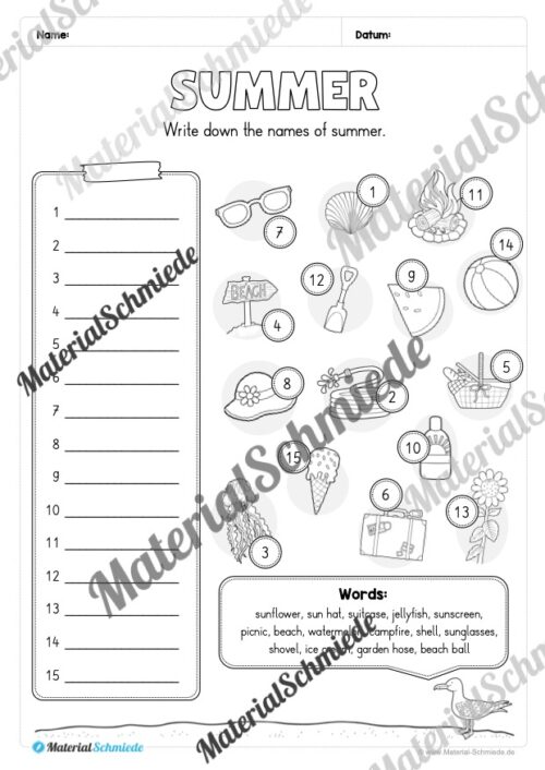 Arbeitsheft Sommer/Summer auf Englisch (Arbeitsblatt 12)